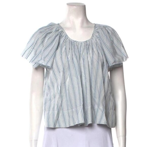 THE DALE FLUTTER SLEEVE CROP TOP IN SALTWATER STRIPE - Picture 1 of 4